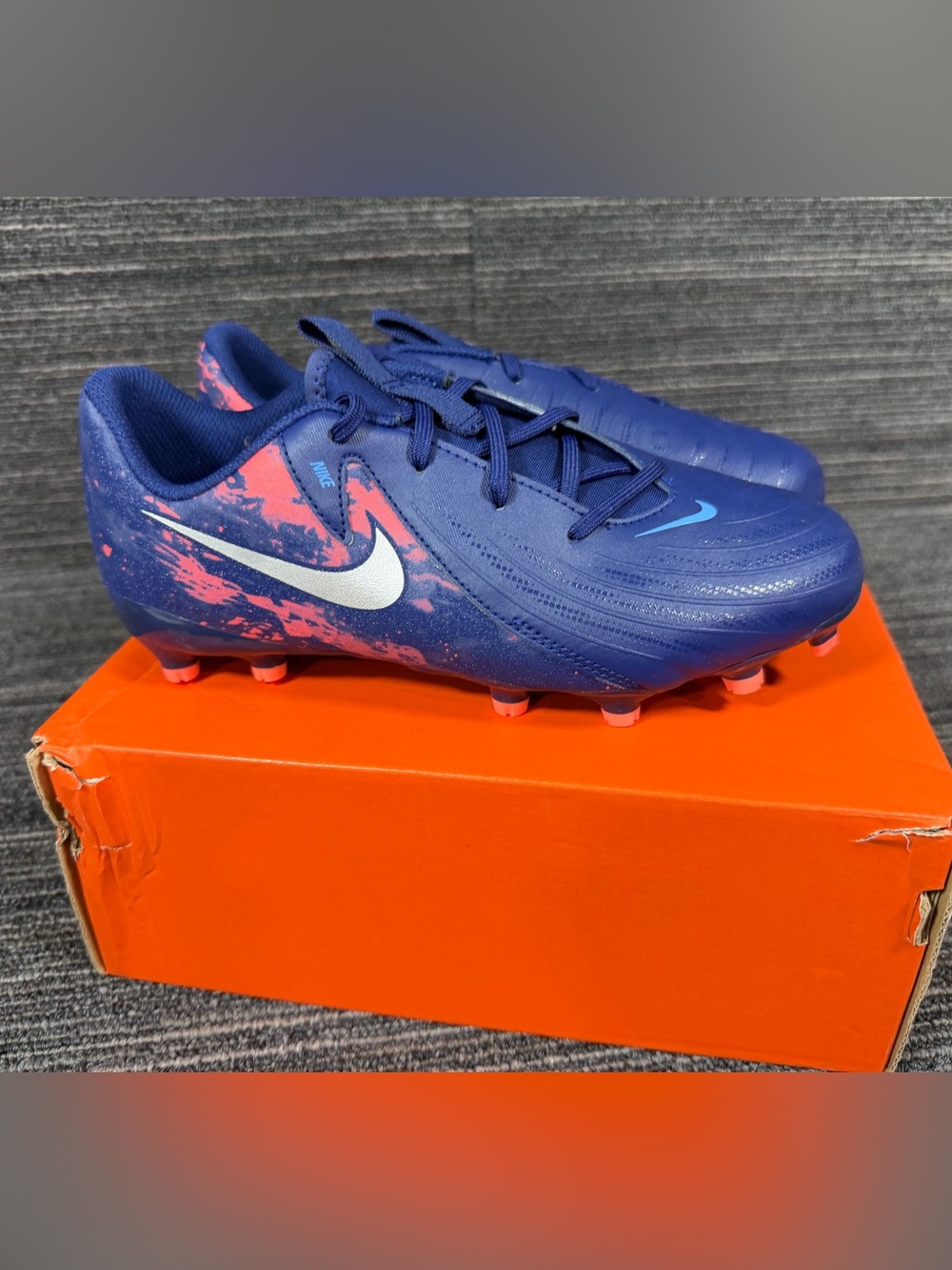 Nike JR Phantom GX ll Academy FM/MG EH Blue Void/Chrome/Pink Soccer Cleats New